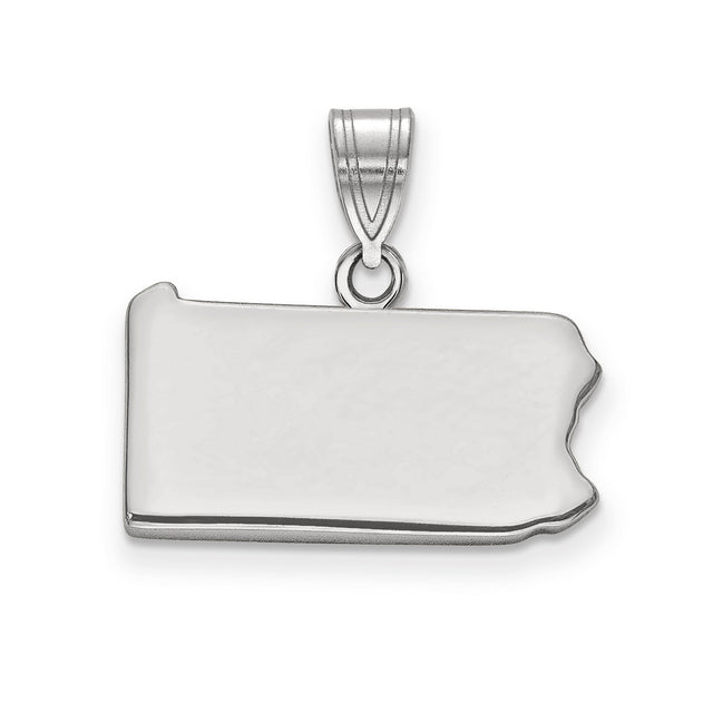 Sterling Silver Pennsylvania State Pendant, Polished Outline Map Charm for Women or Unisex Wear
