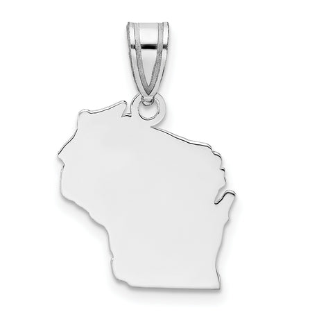 Wisconsin State Charm Pendant in Real 14k White Gold
