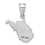 14k White Gold West Virginia State Pendant, Polished Map Charm with Silhouette Design