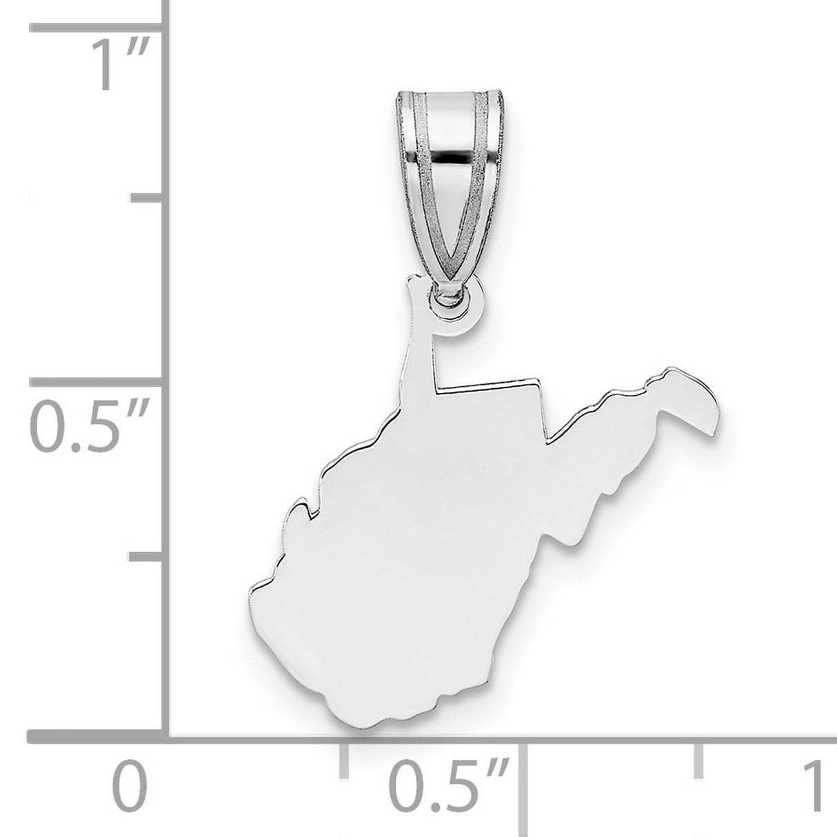 14k White Gold West Virginia State Pendant, Polished Map Charm with Silhouette Design