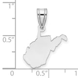 14k White Gold West Virginia State Pendant, Polished Map Charm with Silhouette Design