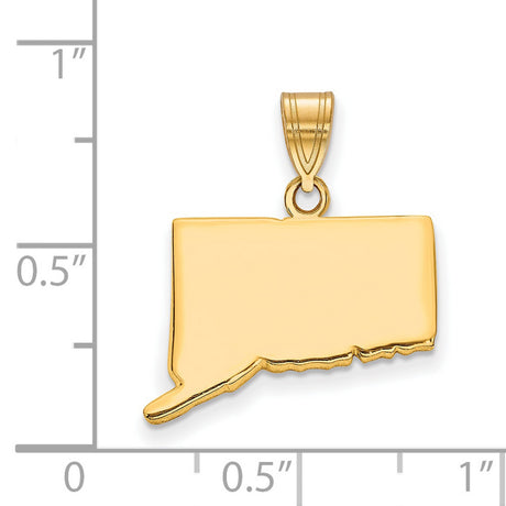 Polished Connecticut State Shaped Charm Pendant in Real 925 Sterling SIlver