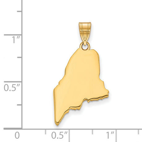 Polished Maine State Shaped Charm Pendant in Real 925 Sterling SIlver