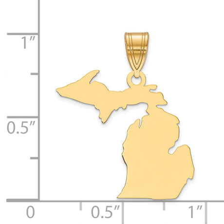 14k Yellow Gold Michigan State Pendant with Upper and Lower Peninsula Outline Map Charm