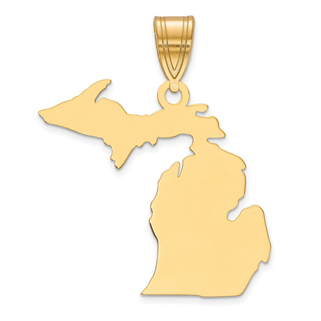 14k Yellow Gold Michigan State Pendant with Upper and Lower Peninsula Outline Map Charm