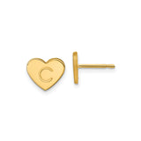 14k Yellow Gold Heart Initial Stud Earrings with Letter C, Dainty Monogram Jewelry for Women