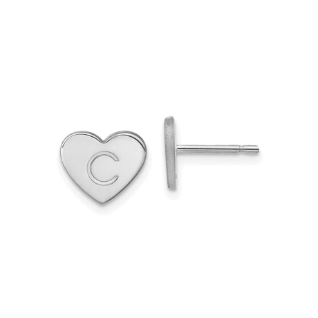 14k White Gold Heart Shaped Initial C Stud Earring, Dainty Monogram Jewelry for Women