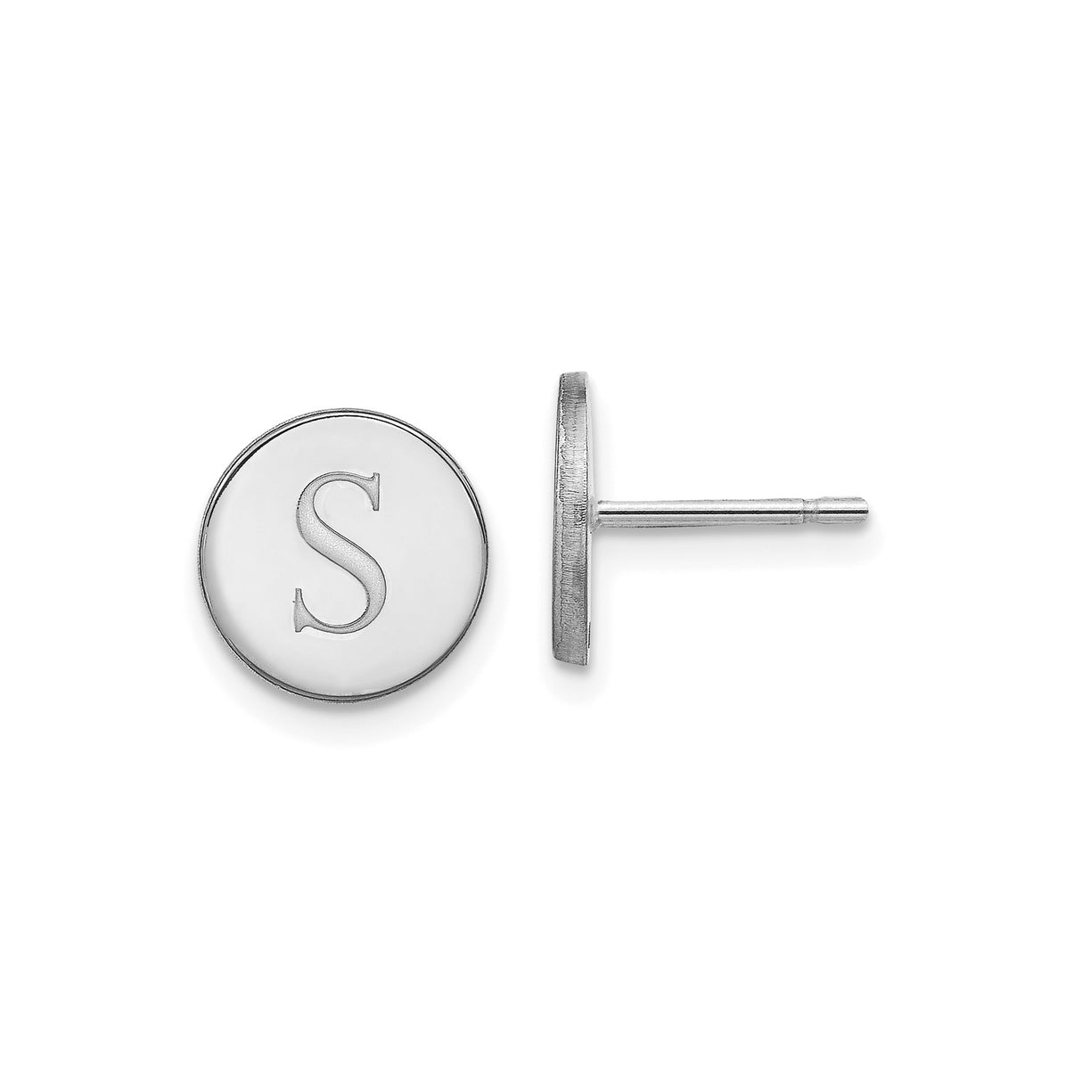 10k White Gold Stud Earrings, Letter S Monogram Design, Minimalist Polished Finish