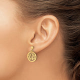 14k Yellow Gold Drop Earrings with Round Cutout Script Monogram Initials