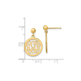 14k Yellow Gold Drop Earrings with Round Cutout Script Monogram Initials