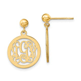 14k Yellow Gold Drop Earrings with Round Cutout Script Monogram Initials