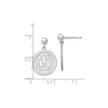 Sterling Silver Monogram Drop Earrings with Cutout Script Initials in Round Frame