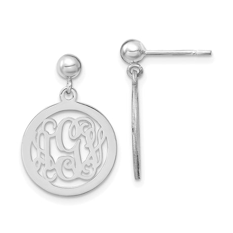Sterling Silver Monogram Drop Earrings with Cutout Script Initials in Round Frame