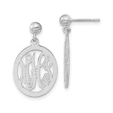 Sterling Silver Monogram Dangle Earrings with Script Letter Design, Personalized Initial Jewelry