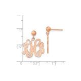 Sterling Silver Monogram Dangle Earrings, Lowercase Script Initial, Rose Gold Finish