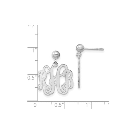 14k White Gold Script Initial Drop Earrings, Personalized Monogram Letter Design for Women