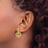 14k Yellow Gold Monogram Dangle Earrings with Cutout Script Initials, Round Disc Design