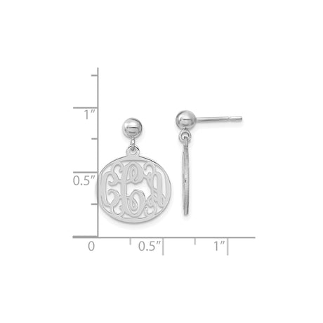 Sterling Silver Monogram Drop Earrings with Script Initials and Filigree Design