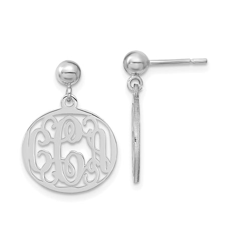Sterling Silver Monogram Drop Earrings with Script Initials and Filigree Design