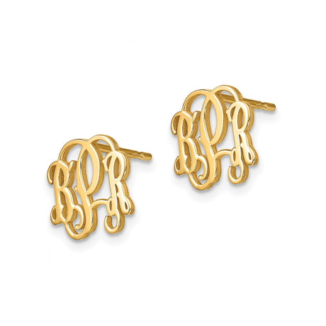 14k Yellow Gold Monogram Stud Earrings, Script Initial Design, Custom Letter Jewelry for Women