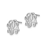 14k White Gold Monogram Stud Earrings with Script Initial Cut-Out Design