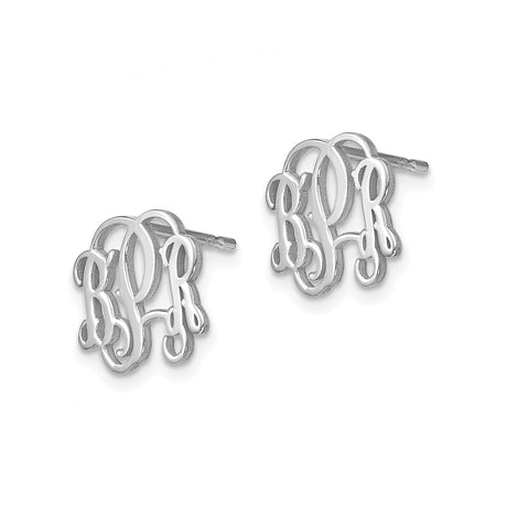 14k White Gold Monogram Stud Earrings with Script Initial Cut-Out Design
