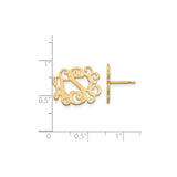 14k Yellow Gold Monogram Stud Earrings, Ornate Script Initial Design for Women
