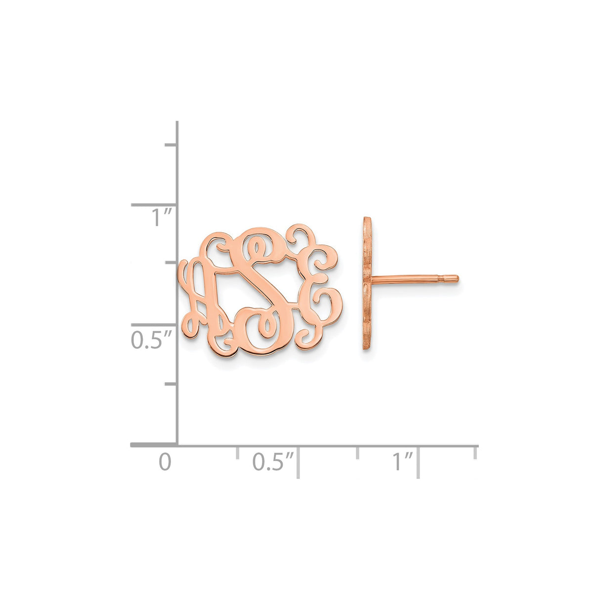 Sterling Silver Monogram Stud Earrings, Script Letter Design, Swirl Motif