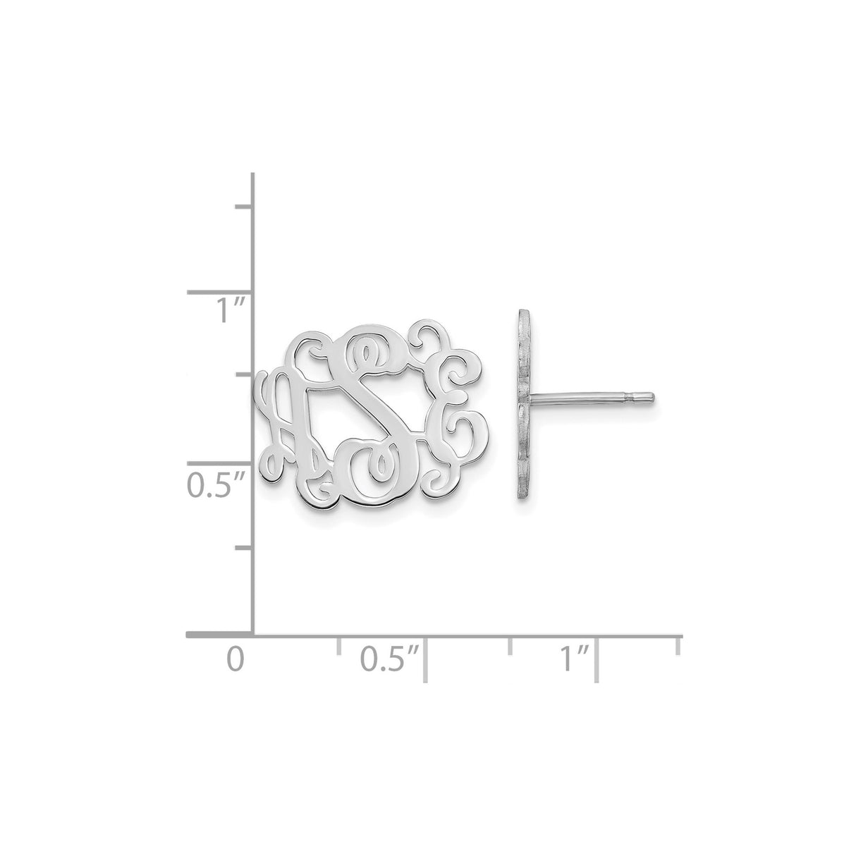 14k White Gold Monogram Stud Earrings with Script Initial Design for Women
