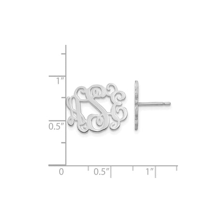 14k White Gold Monogram Stud Earrings with Script Initial Design for Women