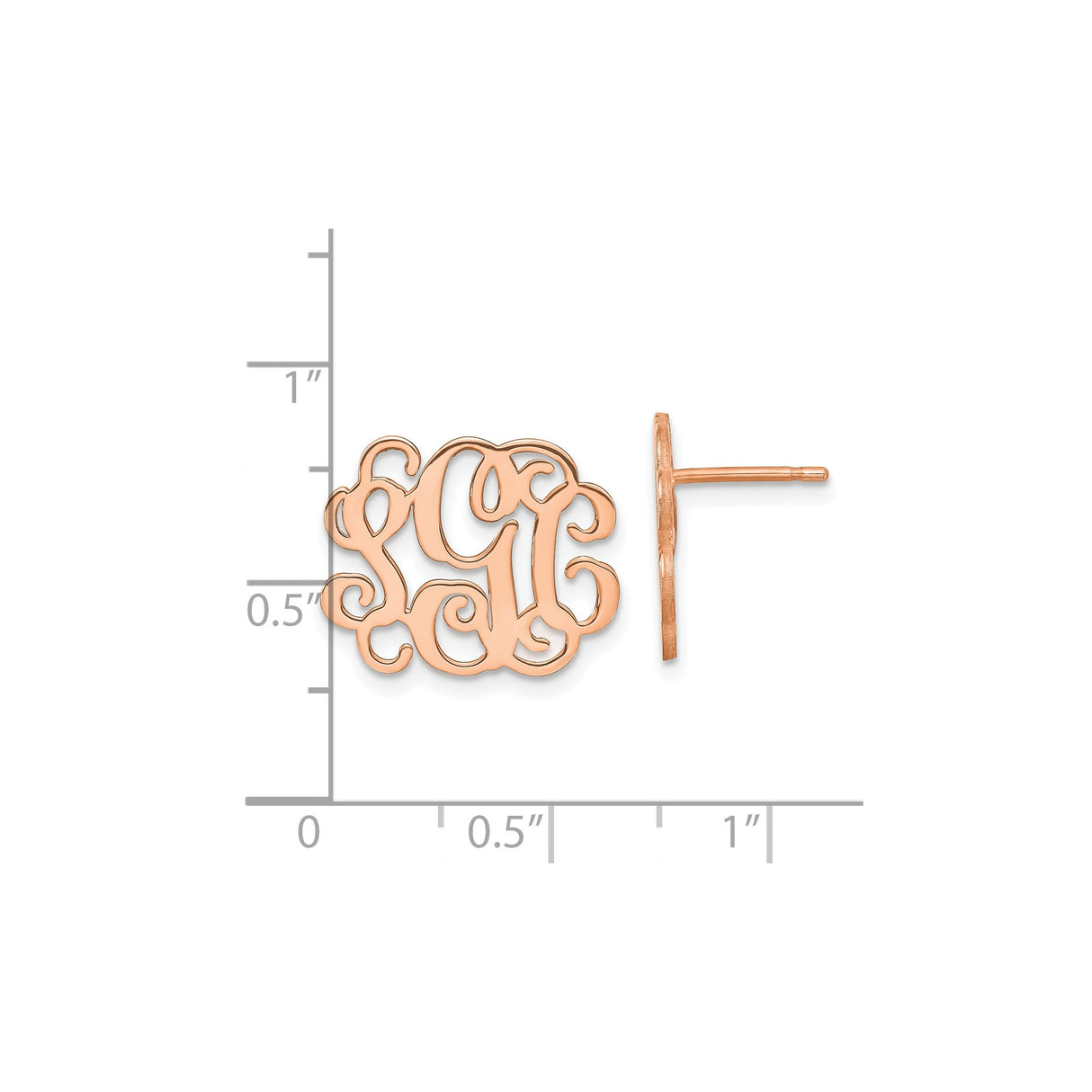 Sterling Silver Monogram Stud Earrings, Rose Gold Plated Initials with Cutout Design