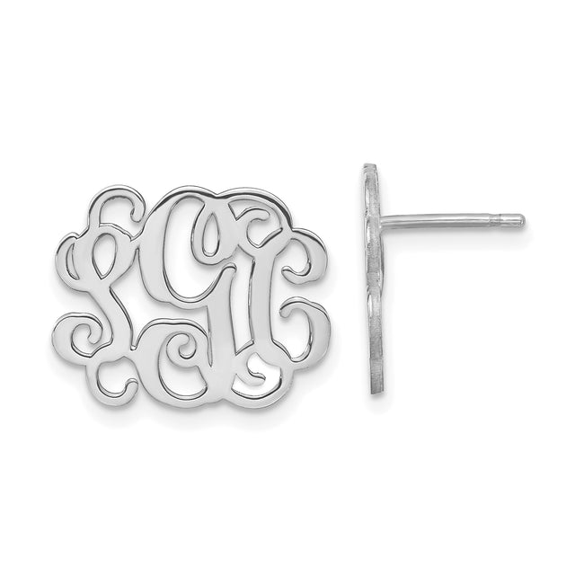 14k White Gold Monogram Stud Earrings with Script Initials and Filigree Design