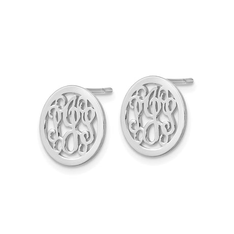 Sterling Silver Monogram Stud Earrings with Script Style Cutout Initials