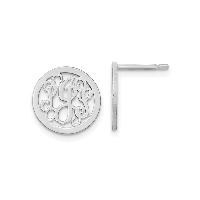 Sterling Silver Monogram Stud Earrings with Script Style Cutout Initials
