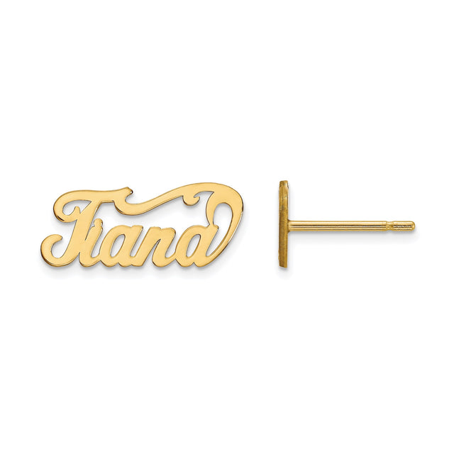 10k Yellow Gold Name Stud Earrings, Custom Script Tiara Design for Women
