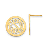 14k Yellow Gold Monogram Stud Earrings, Script Initials, Round Cutout Design