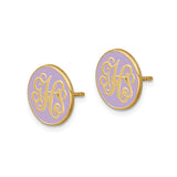 14k Yellow Gold Stud Earring with Round Lavender Enamel and Script Monogram Design