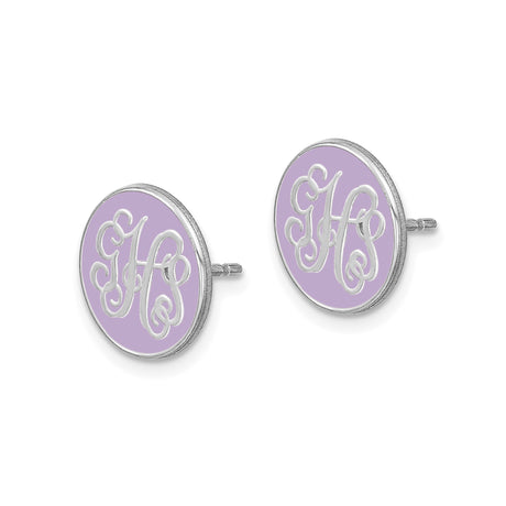 10k White Gold Monogram Stud Earrings with Lavender Enamel Script Initials