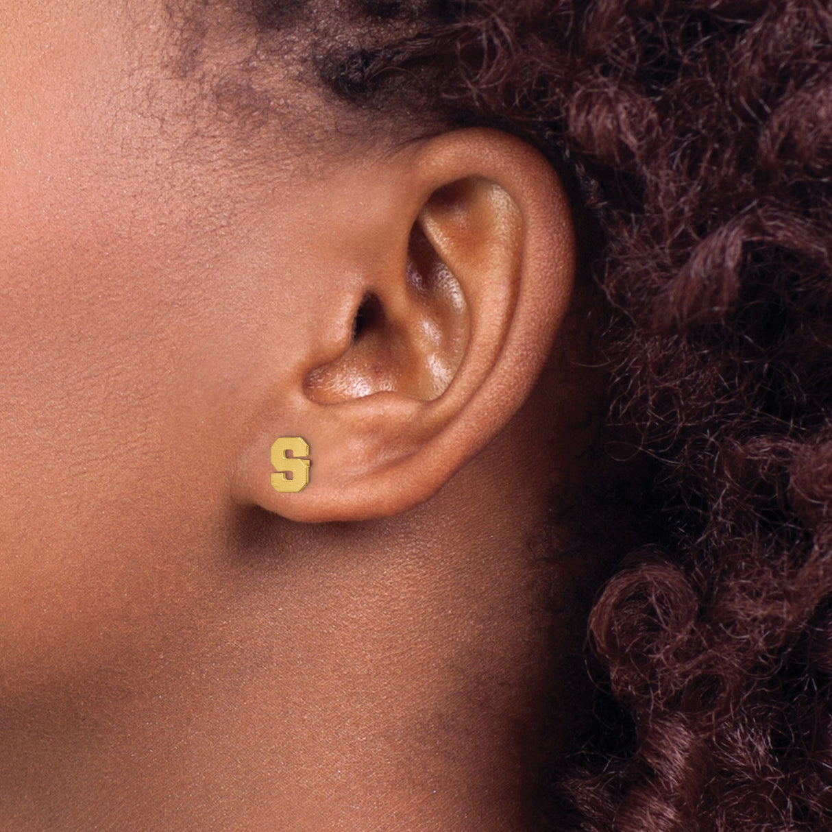 14k Yellow Gold Letter S Stud Earring, Brushed Finish, Minimalist Initial Jewelry