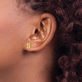 14k Yellow Gold Letter S Stud Earring, Brushed Finish, Minimalist Initial Jewelry