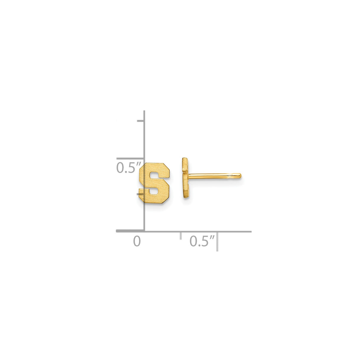 14k Yellow Gold Letter S Stud Earring, Brushed Finish, Minimalist Initial Jewelry