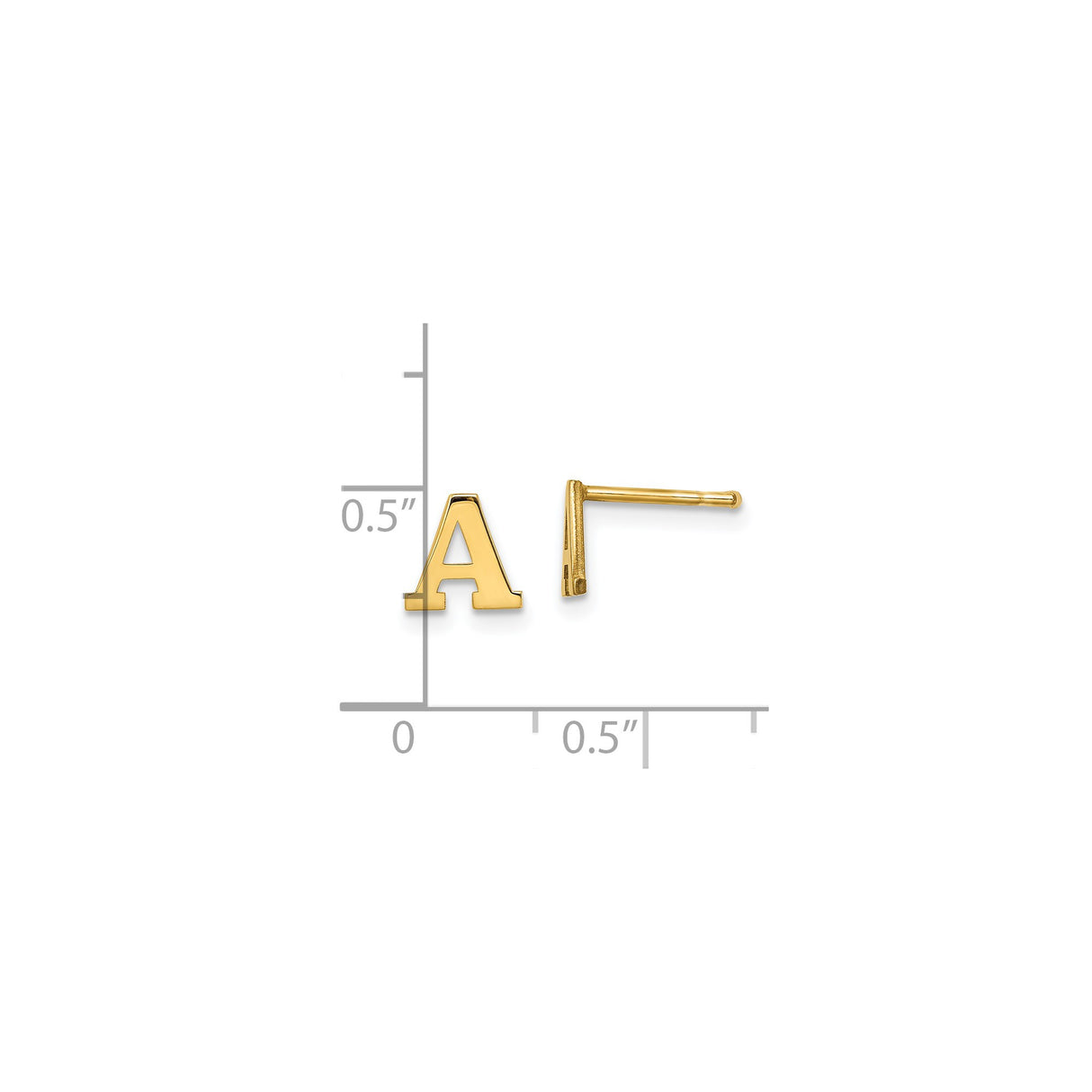 Sterling Silver Letter A Initial Stud Earrings, Block Font Alphabet Design, Unisex Style