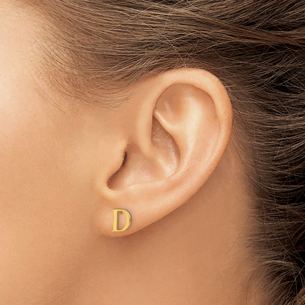 Sterling Silver Letter D Stud Earrings, Polished Alphabet Design for Women