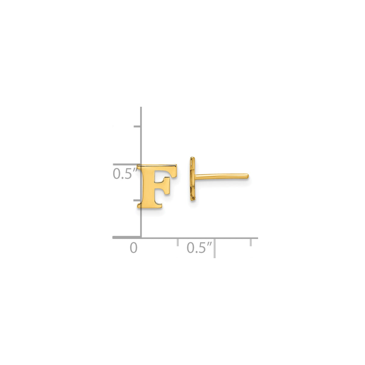 Sterling Silver Letter F Stud Earring, Gold Plated, Modern Capital Initial Design