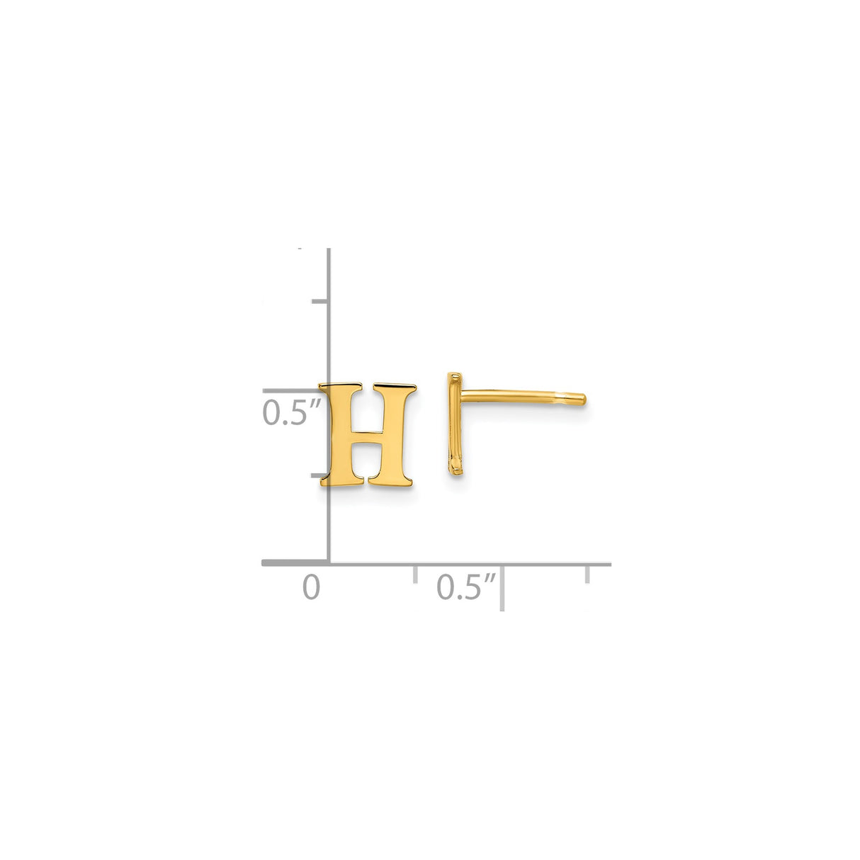 Sterling Silver Letter H Stud Earring, Gold Plated Block Initial Design, Single Alphabet Stud