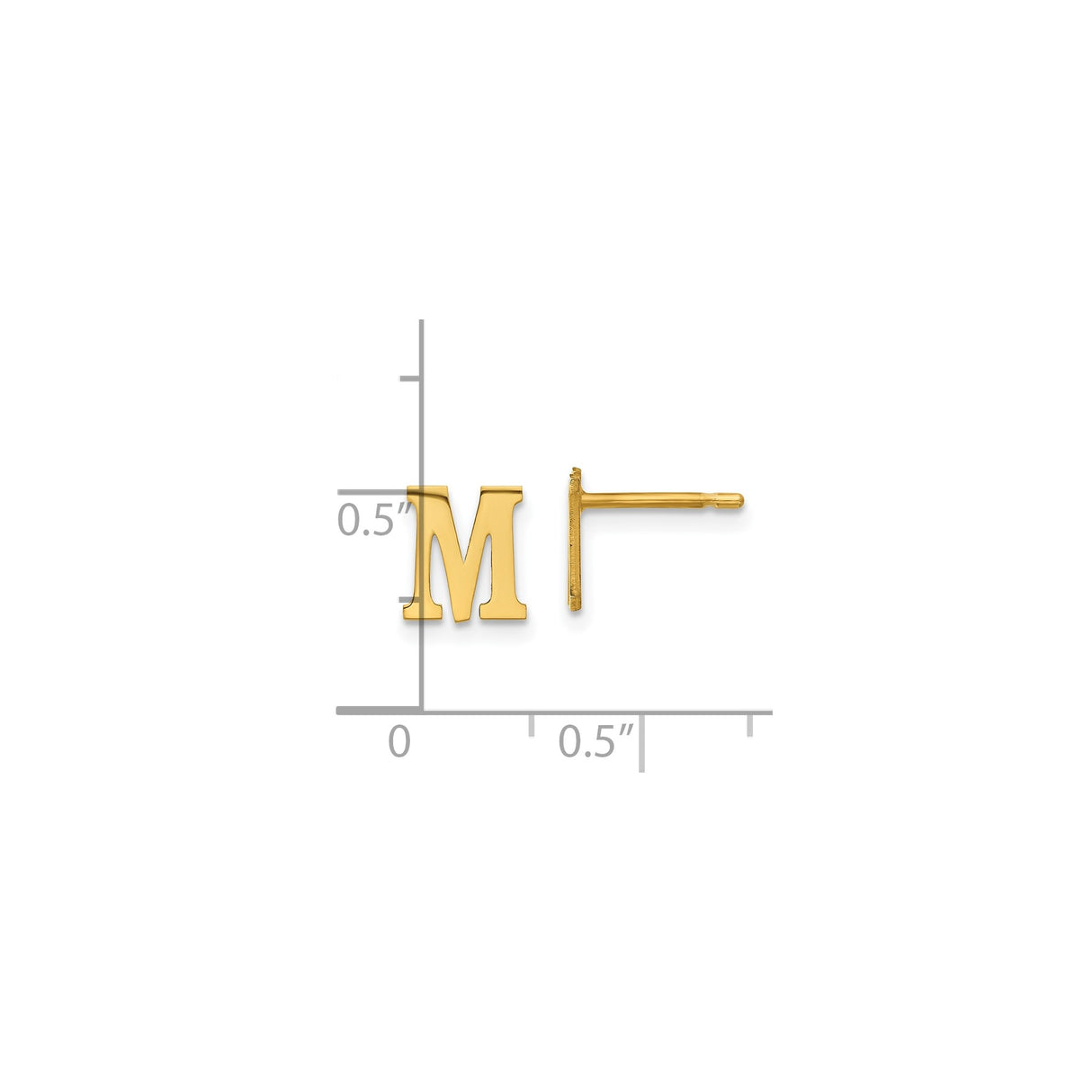 Sterling Silver Initial M Stud Earring, Block Letter Monogram Design, Polished Minimalist Style