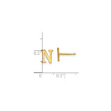 Sterling Silver Letter N Stud Earrings, Gold Plated Serif Initial Design for Women