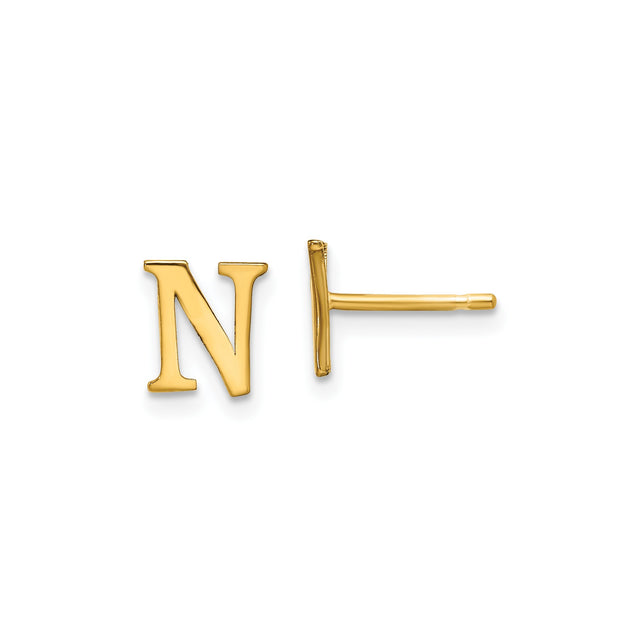 Sterling Silver Letter N Stud Earrings, Gold Plated Serif Initial Design for Women