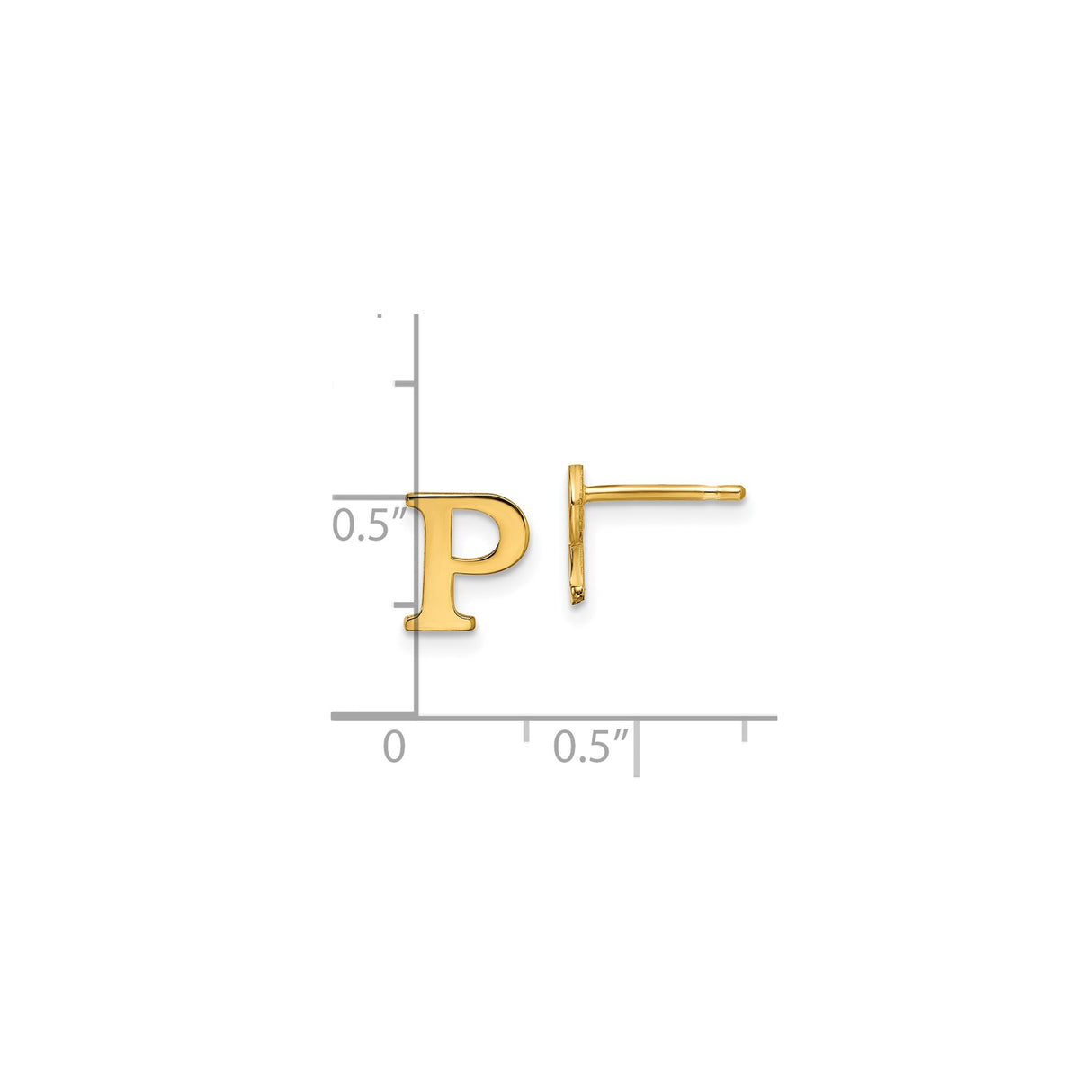 Sterling Silver Letter P Stud Earring, Gold Plated, Minimalist Alphabet Jewelry