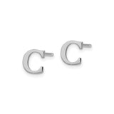 Sterling Silver Letter C Stud Earrings, Rhodium Plated Alphabet Monogram Design for Women